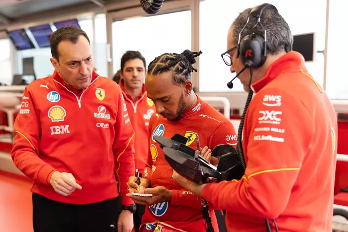 Where and when will Hamilton's next test with Ferrari take place?